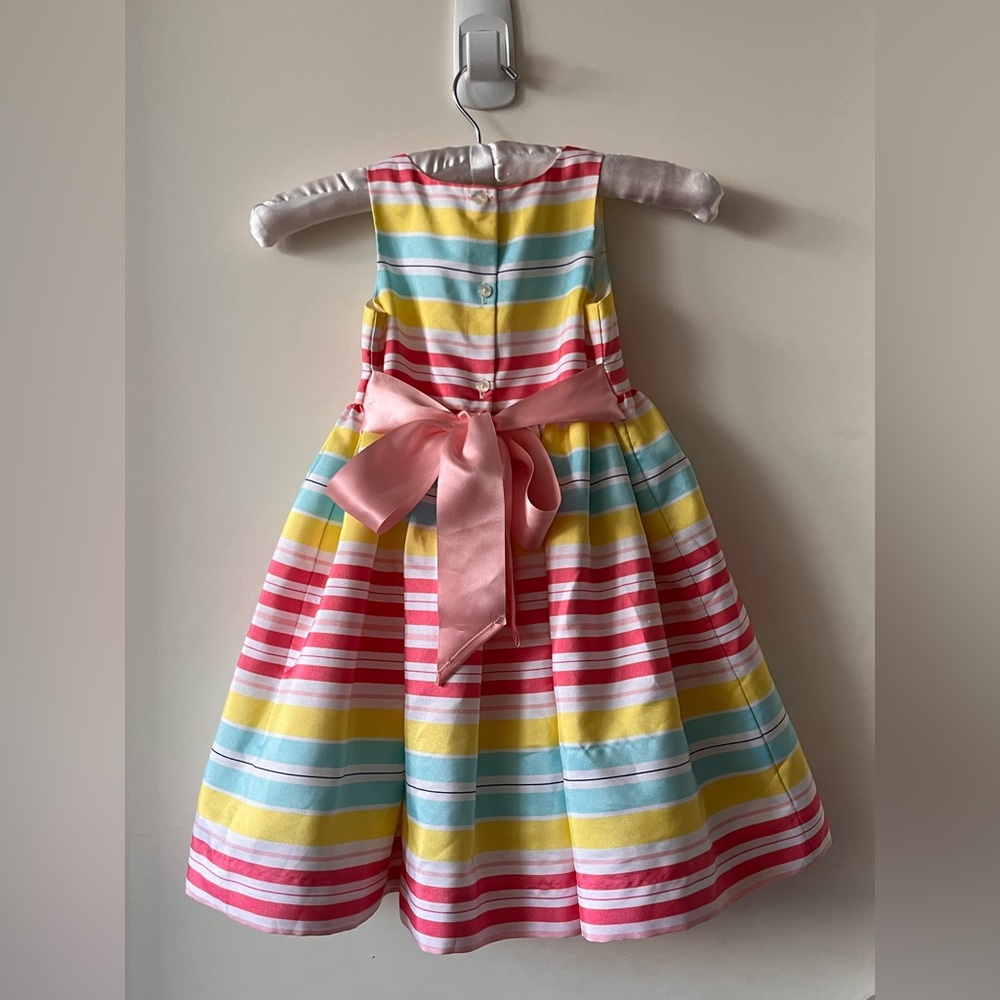 Girls Striped Colorful Summer Dress with pink bow